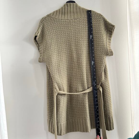 Talie Short Sleeve Knit Belted Cardigan Open Front Women Size XS Greenish Beige - Picture 7 of 9